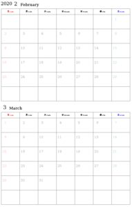 カレンダーメモ用(2ヵ月-縦)